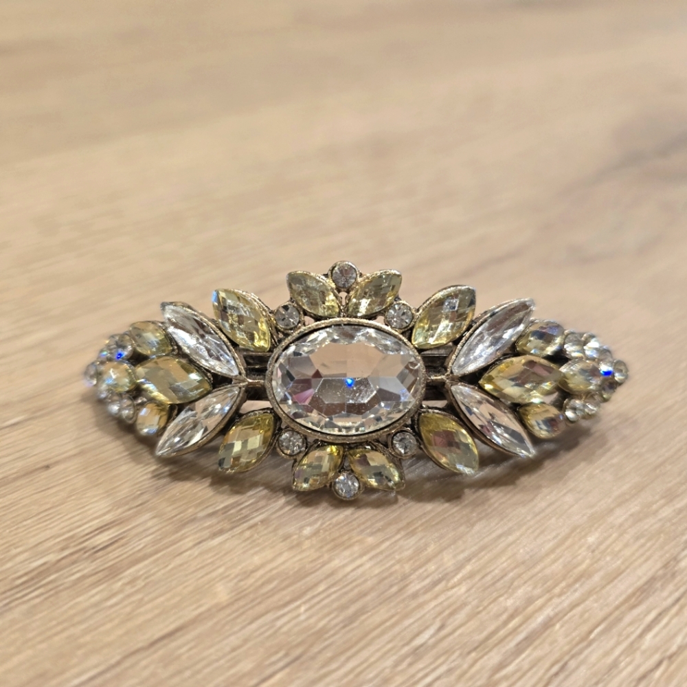 Elegant Rhinestone Silver & Yello Gold Hair Clip, NWOT